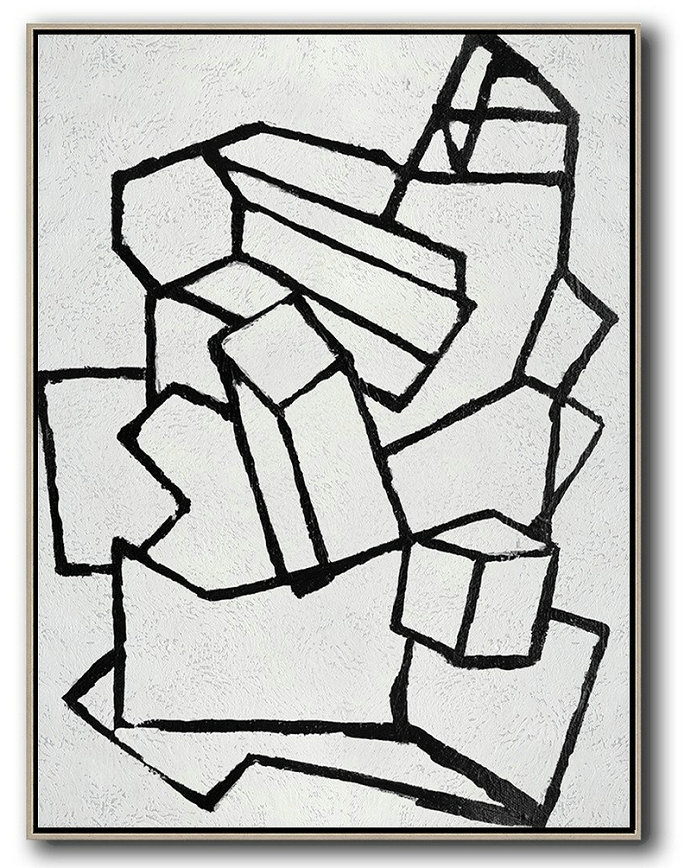 Oversized Canvas Art On Canvas,Black And White Minimal Painting On Canvas - Original Art Acrylic Painting